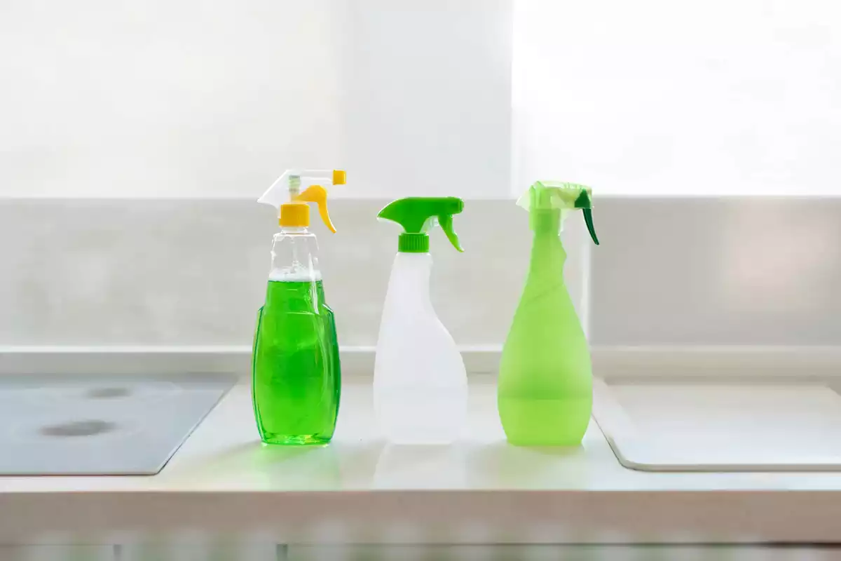 Three bottles of cleaning agent.